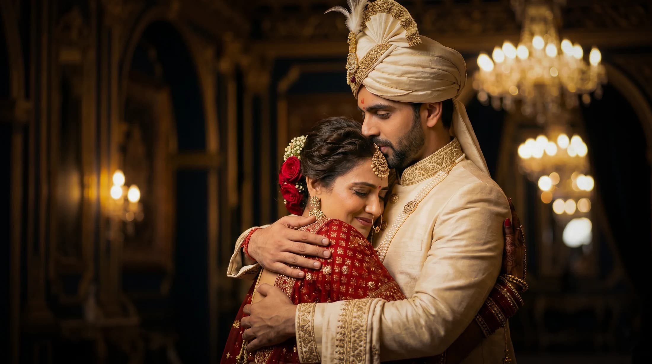 Luxury wedding photography of bride and groom by Pushkar Dubey Films in New Delhi